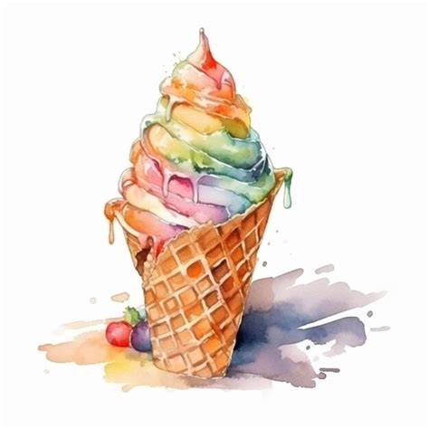 Premium Ai Image There Is A Watercolor Painting Of A Cone Of Ice