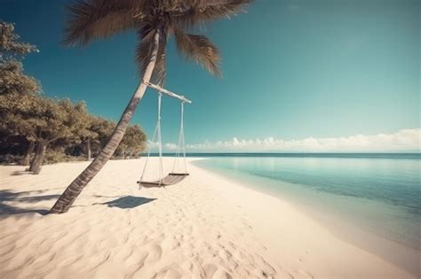 Fondo De Playa Tropical Verano Paisaje Relajante Con Playa Y Columpio