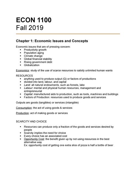 ECON 1100 Chapter 1 ECON 1100 Fall 2019 Chapter 1 Economic Issues