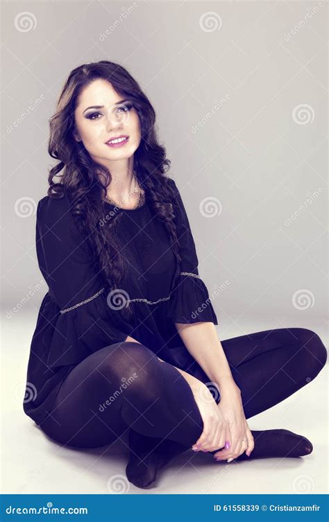 Beautiful Brunette Woman Posing Sit Stock Image Image Of Lifestyle