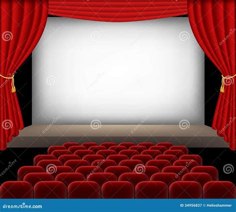 Cinema Auditorium With Red Seats And Curtains Stock Vector