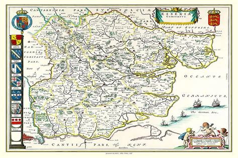 Old County Map Of Essex 1648 By Johan Blaeu From The Atlas