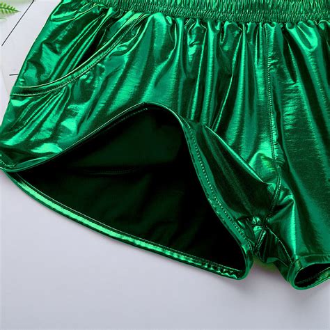 Men Shiny Metallic Boxer Briefs Booty Shorts Low Rise Trunks Lounge