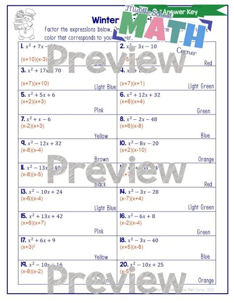 Christmas And Winter Factoring Polynomials Polynomial Expressions A 1 Coloring Activity Made