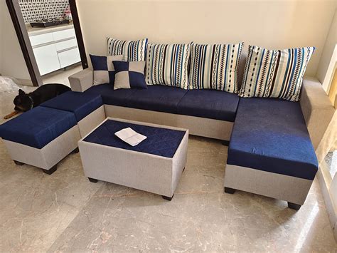 Casastyle Adona Seater Rhs L Shape Fabric Sofa Set Blue Grey