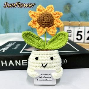 Crochet Positive Sunflowers Succulent Cute Office Desk Accessories