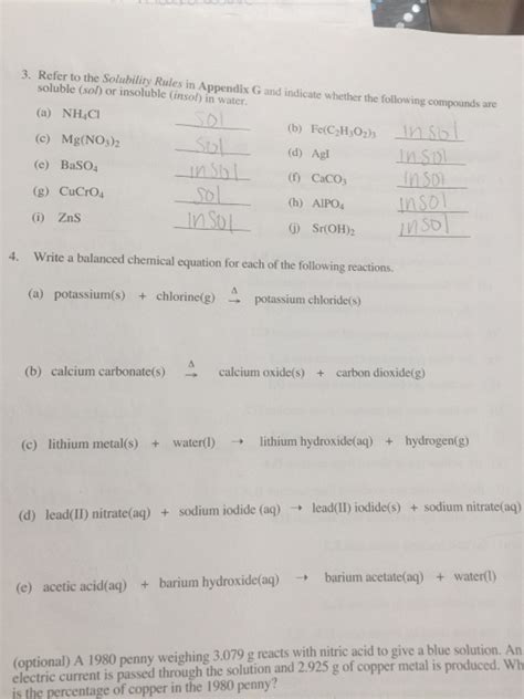 Solved Refer To The Solubility Rules In Appendix G And