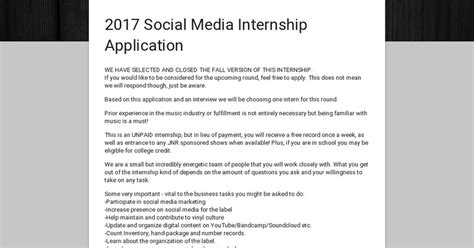 2017 Social Media Internship Application