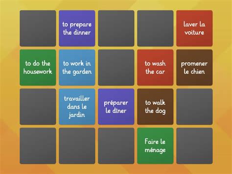 Household chores in French - Matching pairs