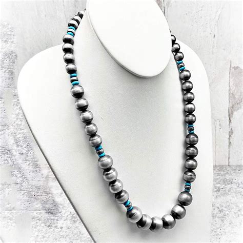 23 Inch Genuine Navajo Pearl Necklace With Turquoise Sterling Etsy