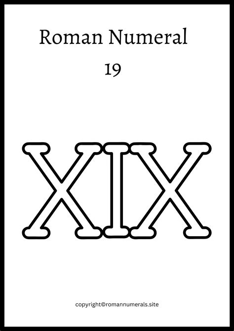 Roman Numeral 19 - Free Printable Roman Number 19 in PDF