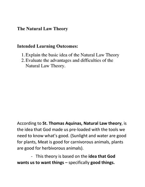 9 Ethics The Natural Law Theory Intended Learning Outcomes Explain The Basic Idea Of The