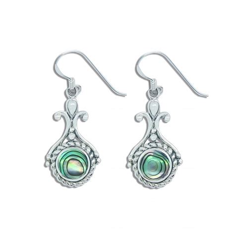 Silver Round Earrings Wrapped Rope With Abalone Paua Shell