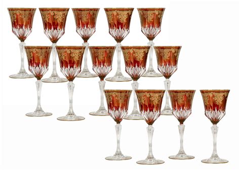 Lot Set Of 14 Cranberry Glass Wine Glasses