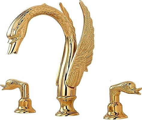 Golden Black Ornate Swan Style Bathroom Sink Faucet Combo Deck Mount Sink Mixer Tap Set Hot Cold