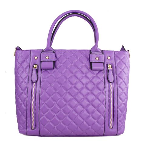 L1404 - Miss Lulu Large Quilted Shoulder Handbag Purple