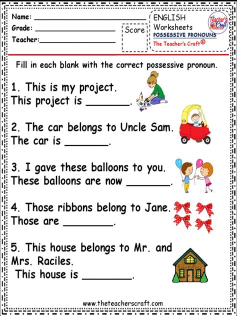 Printable 3rd Grade Possessive Pronoun Worksheets Education