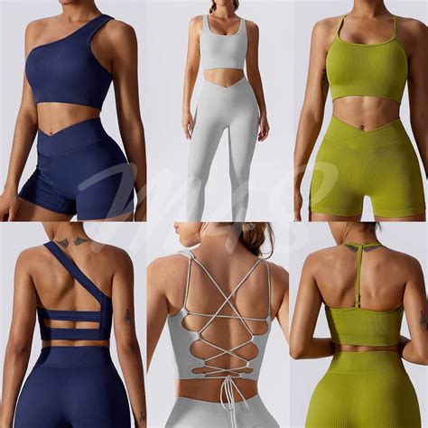 Seamless Ribbed Ensemble Pieces Yoga Set Para Mulheres Halter Sport