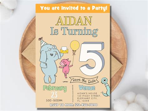 Gerald and Piggie Birthday Party Invitation Card Elephant & - Etsy