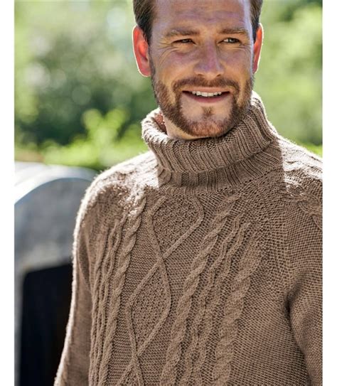 Desert Taupe Pure Wool Knitted Aran Polo Neck Jumper WoolOvers AU