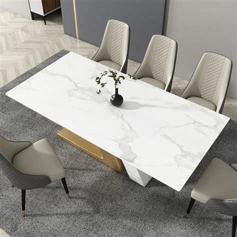 Luxotic Modern White Dining Table For Rectangle Sintered Stone