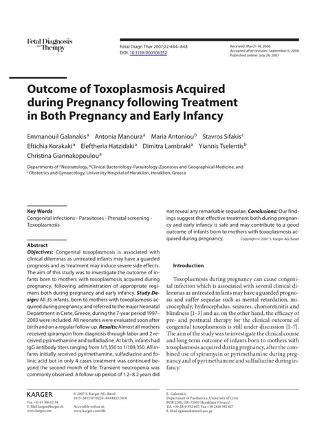 [PDF] Outcome of Toxoplasmosis Acquired during Pregnancy following Treatment in Both Pregnancy ...