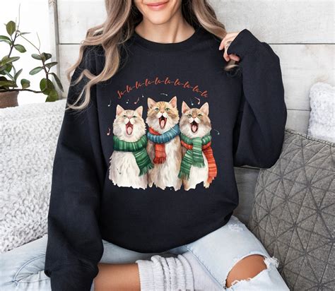 Caroling Cats Christmas Sweatshirt Cute Cat Christmas Sweater Cat