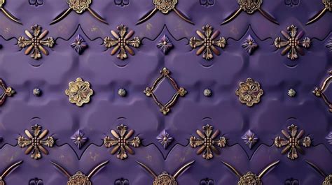 Thai Pattern Symmetrical Pattern Purple Gold Background Premium Ai