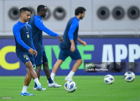 Saudi Arabias Al Nasser Players Warm Up During A Training Session At