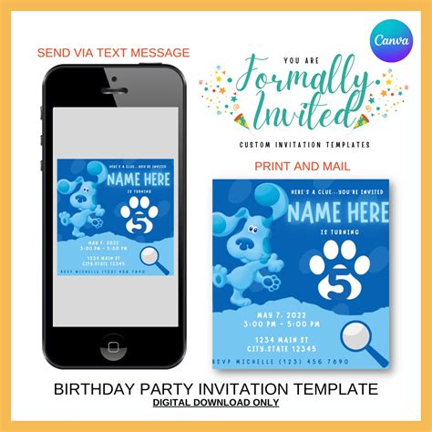 Blues Clues Birthday Party Invitation, Kids Birthday Invitation, Editable Invitation Template ...