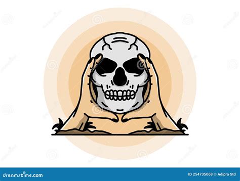 Two Hand Holding A Skull Illustration Badge Stock Vector Illustration