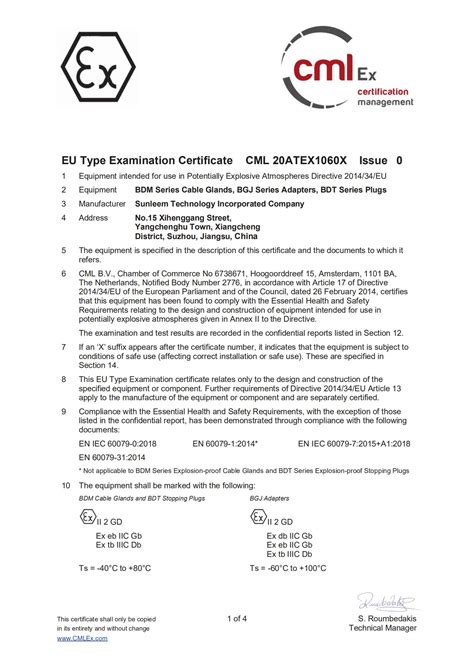 Atex Certificate Sunleem Technology Incorporated Company