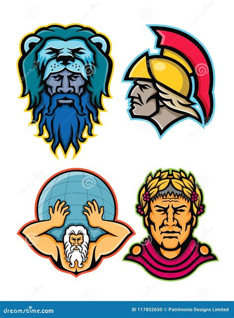 Roman And Greek Heroes Mascot Collection Stock Vector Illustration Of