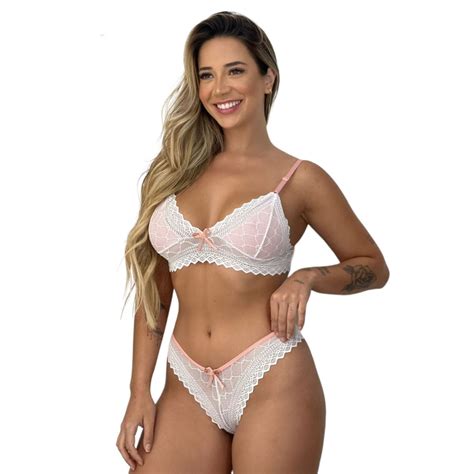 Kit 2 Conjunto De Renda Feminino Lingerie Sexy Sutiã Sem Bojo Calcinha