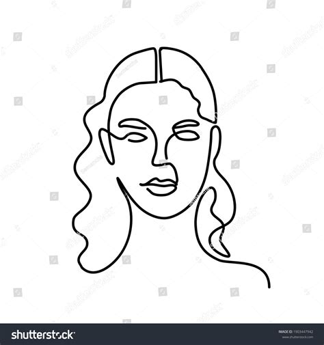 Continuous Line Drawing Of Womans Face With Royalty Free Stock