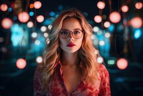 Premium Photo Woman With Glasses Standing In Front Of Lights