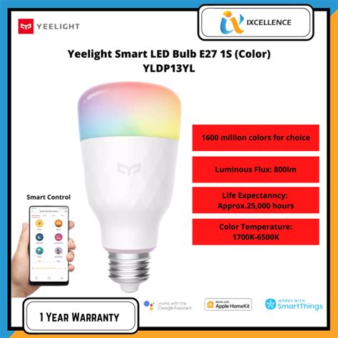 [IX] XIAOMI MIJIA YEELIGHT E27 Smart LED Light Bulb 1S Colourful 800 ...