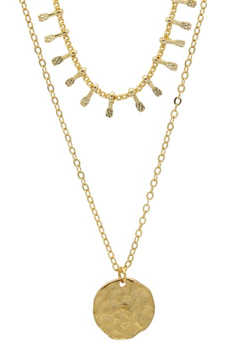 Collier multirangs pampilles et pendentif martelé Doré or fin 24K