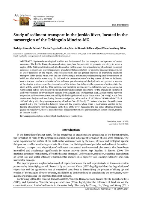 PDF Study of sediment transport in the Jordão River located in the