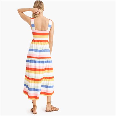 J Crew Cotton Tiered Knit Maxi Dress In Rainbow Wide Stripe Lyst