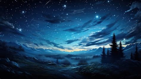 Majestic Night Sky Over Mountain Forests Premium Ai Generated Image