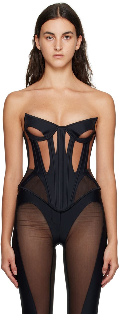 Mugler Black Paneled Corset SSENSE