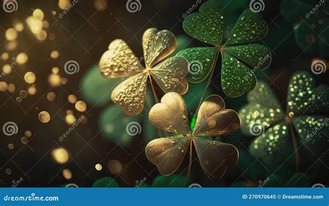 Sparkling Golden Green Shamrock Lucky St Patrick S Day Four Leaf