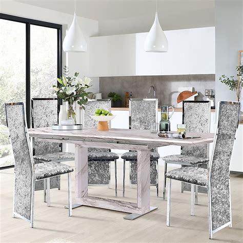 Tokyo Extending Dining Table Celeste Chairs Grey Marble Effect