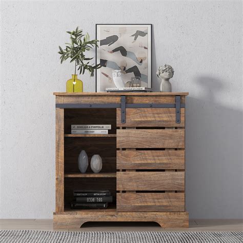 Kofun Farmhouse Accent Cabinet With Sliding Barn Door Buffet Server