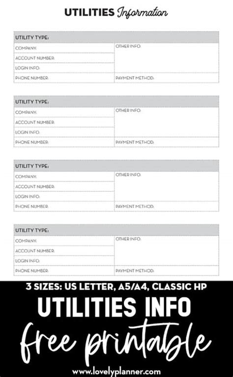 Free Printable Utilities Information Sheet Lovely Planner