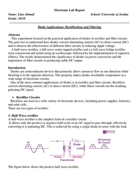 Solution Report Of Diode Applications Rectification And Filtering