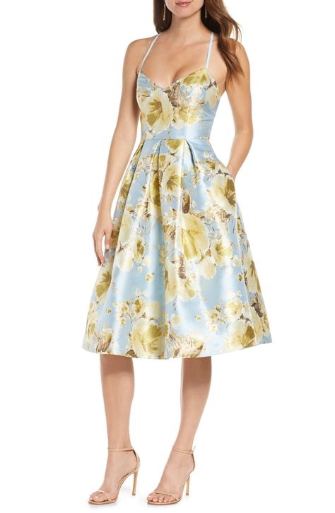 Buy Eliza J Wo Metallic Floral Fit Flare Dress Blue At 69 Off