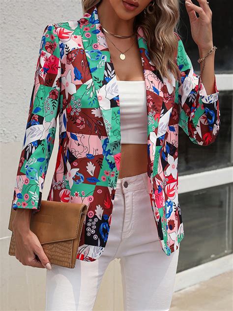 Floral Print Shawl Collar Single Button Blazer Shein Usa