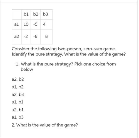 Solved Consider The Following Two Person Zero Sum Game Chegg